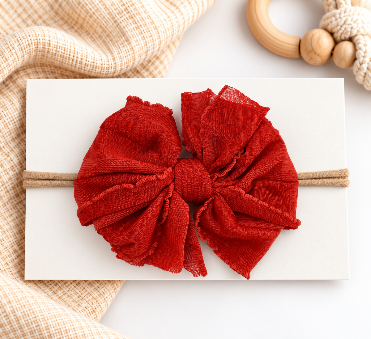 Burnt Orange | Skinny Mini Nylon Ruffled Baby Headband