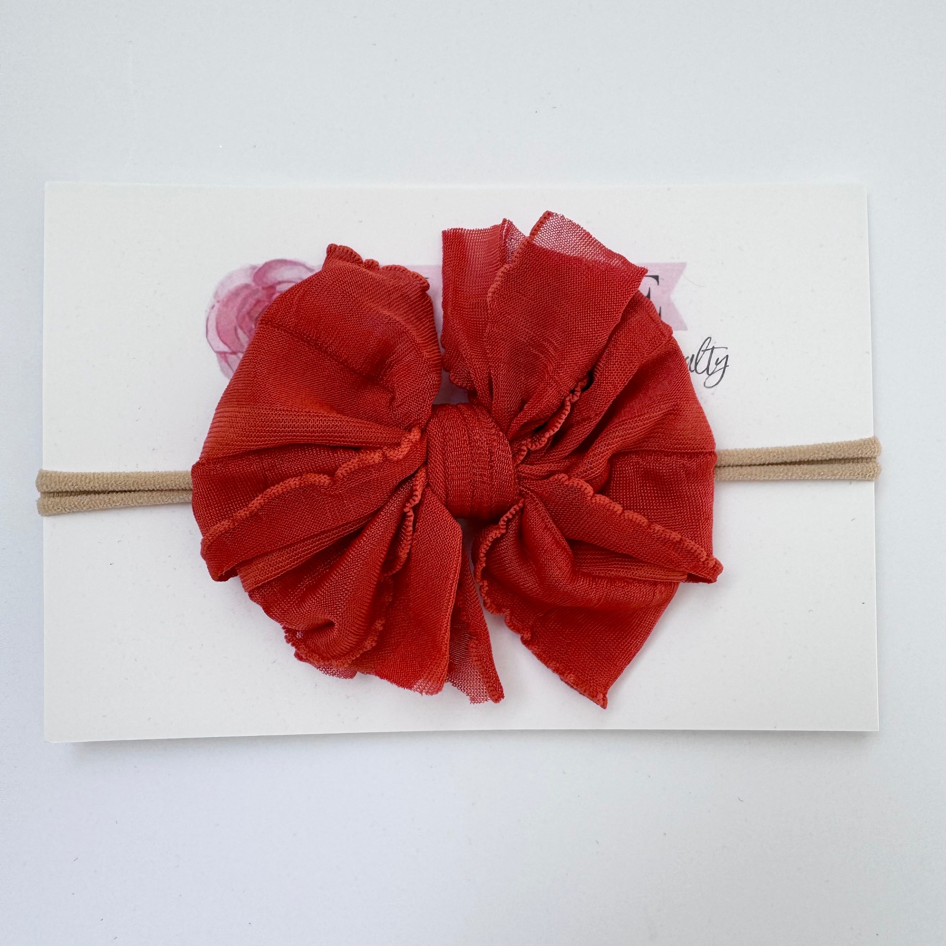 Burnt Orange | Skinny Mini Nylon Ruffled Baby Headband