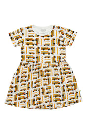 Stretchy Short Sleeve Twirl Dress - School Buses
