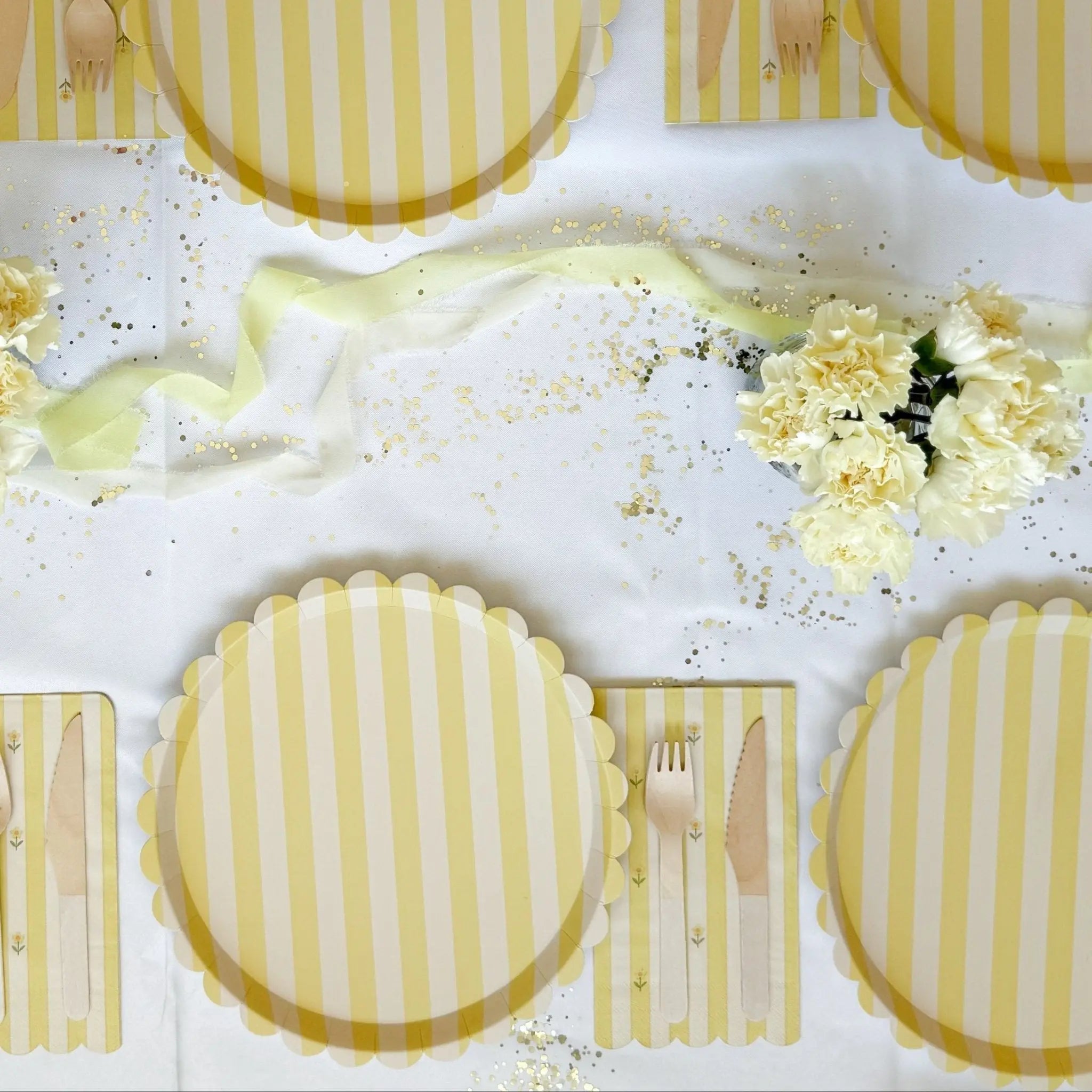 Butter Yellow Striped Floral Guest Napkins, 24pcs