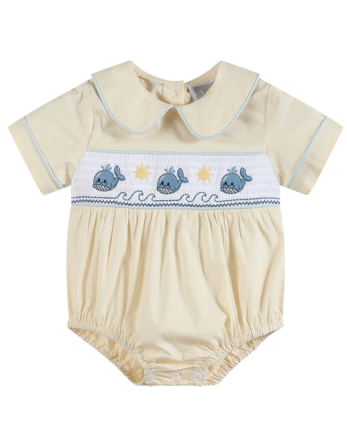 Buttercream Yellow Whale Smocked Collared Romper