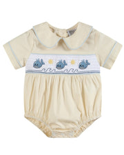 Buttercream Yellow Whale Smocked Collared Romper