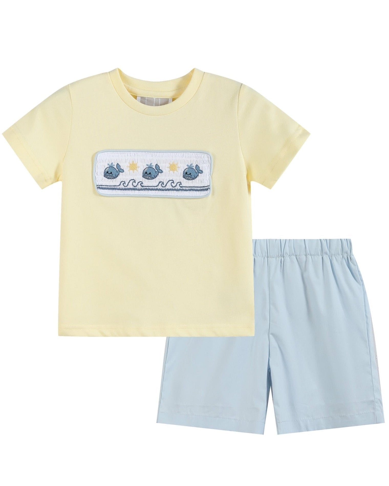 Buttercream Yellow Whale Smocked Shirt And Shorts Set