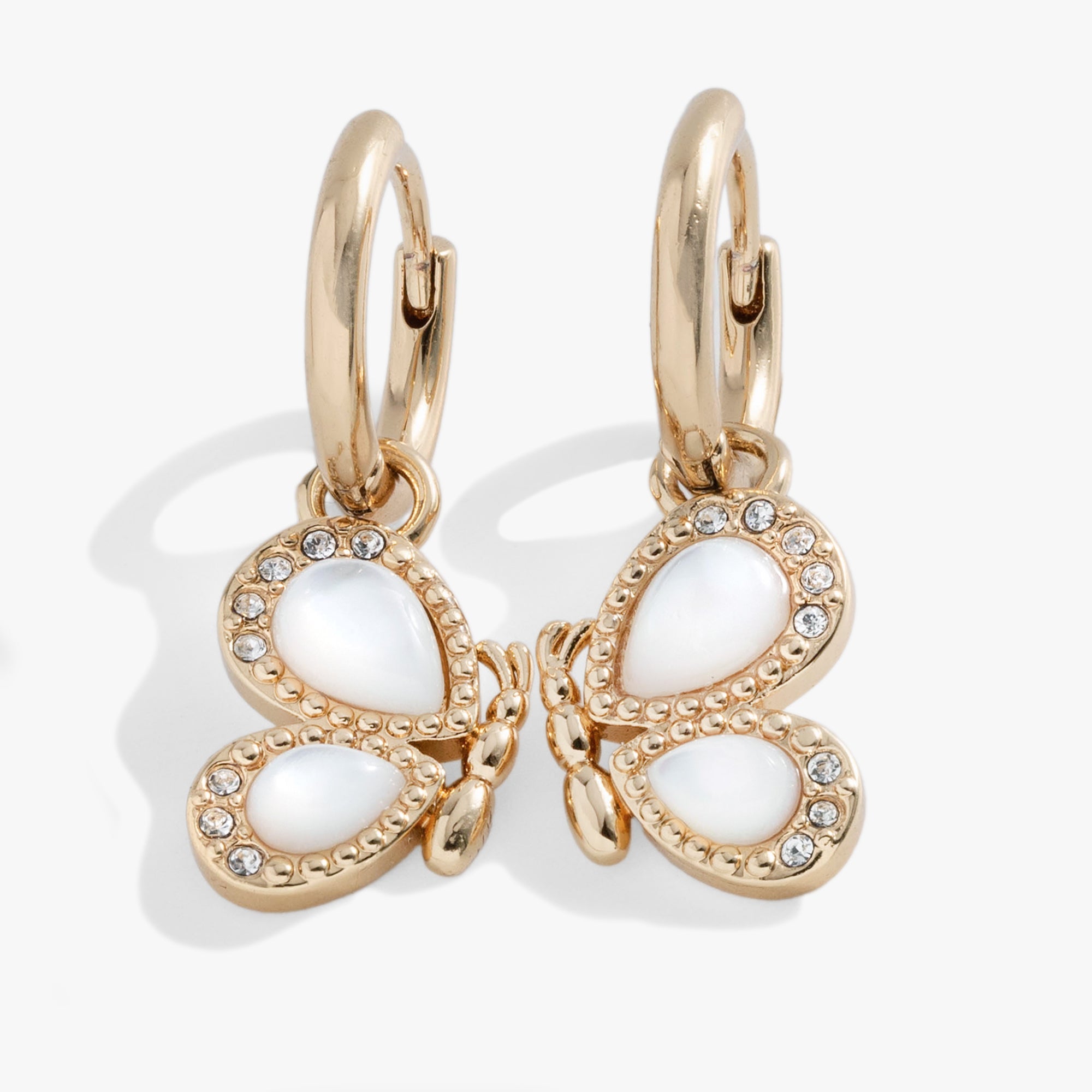 Butterfly Mother Of Pearl Huggie Hoop Earrings