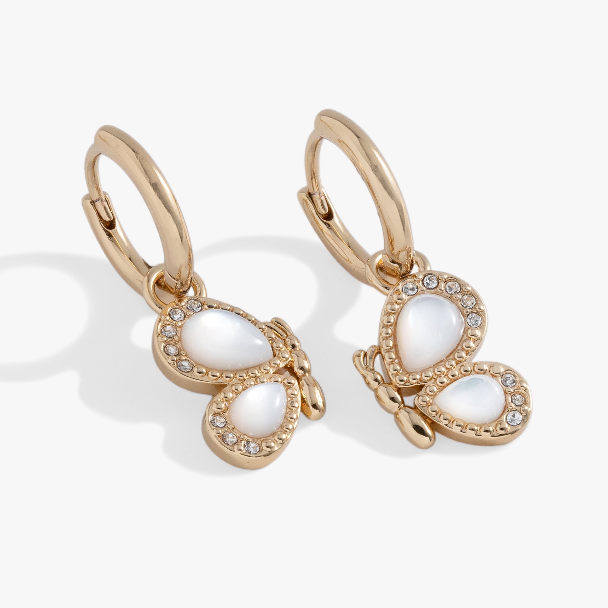 Butterfly Mother Of Pearl Huggie Hoop Earrings