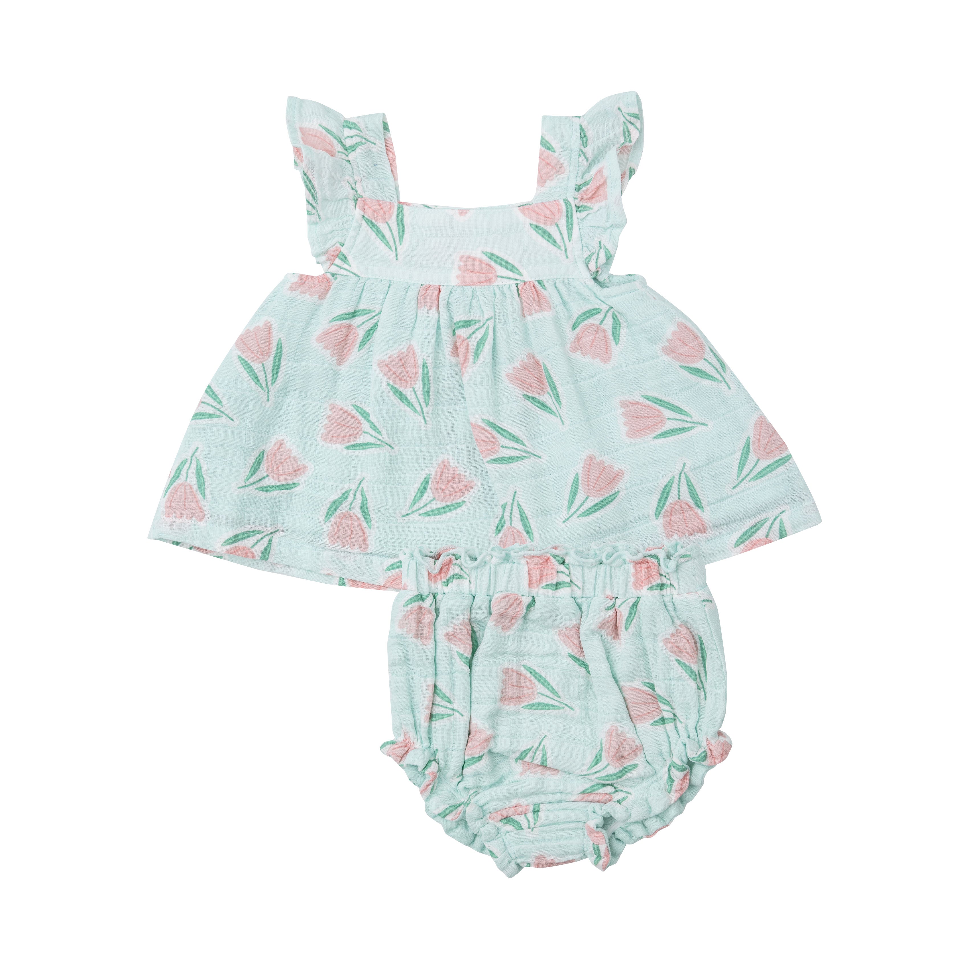 Butterfly Sleeve Pinafore & High Waisted Diaper Cover - Tulips
