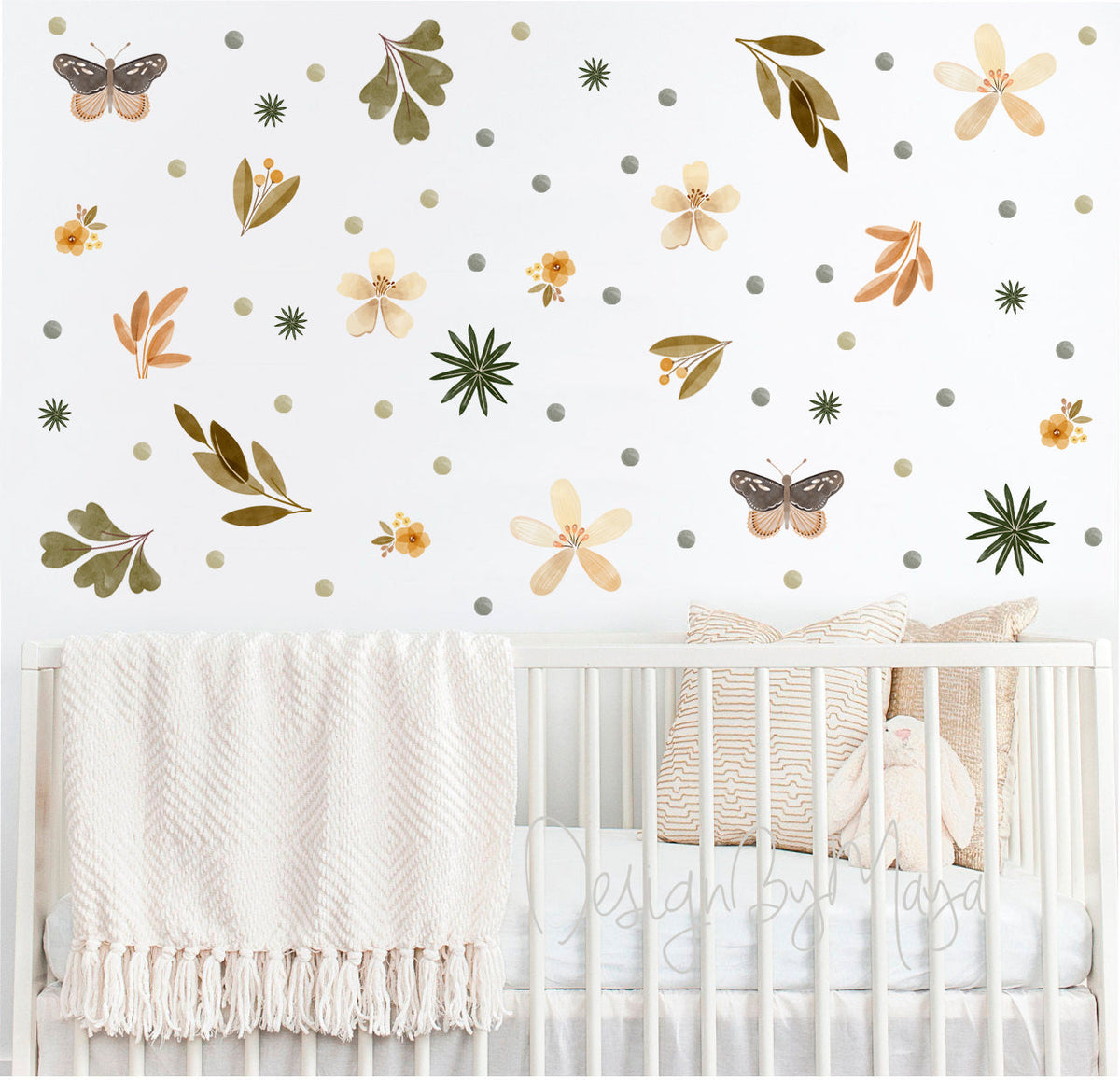 Boho Foliage Wall Decals - Fabric Nursery Wall Art Decals