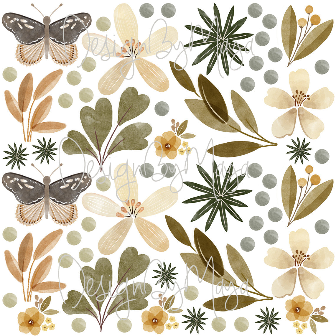 Boho Foliage & Butterfly Wall Decals - Fabric Nursery Wall Art Decals
