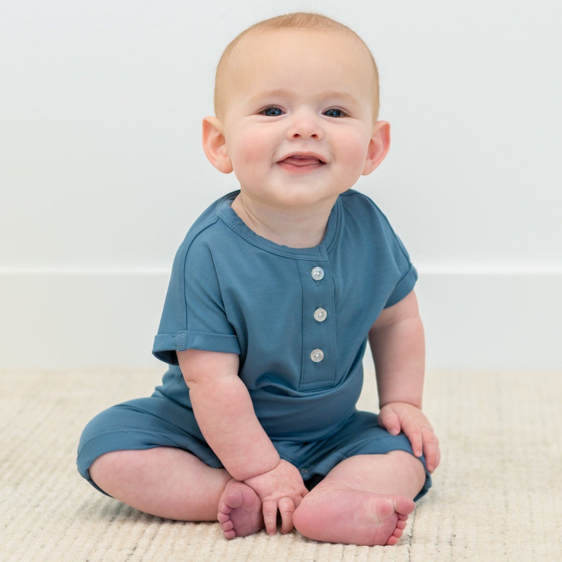 Button Romper - Bluestone