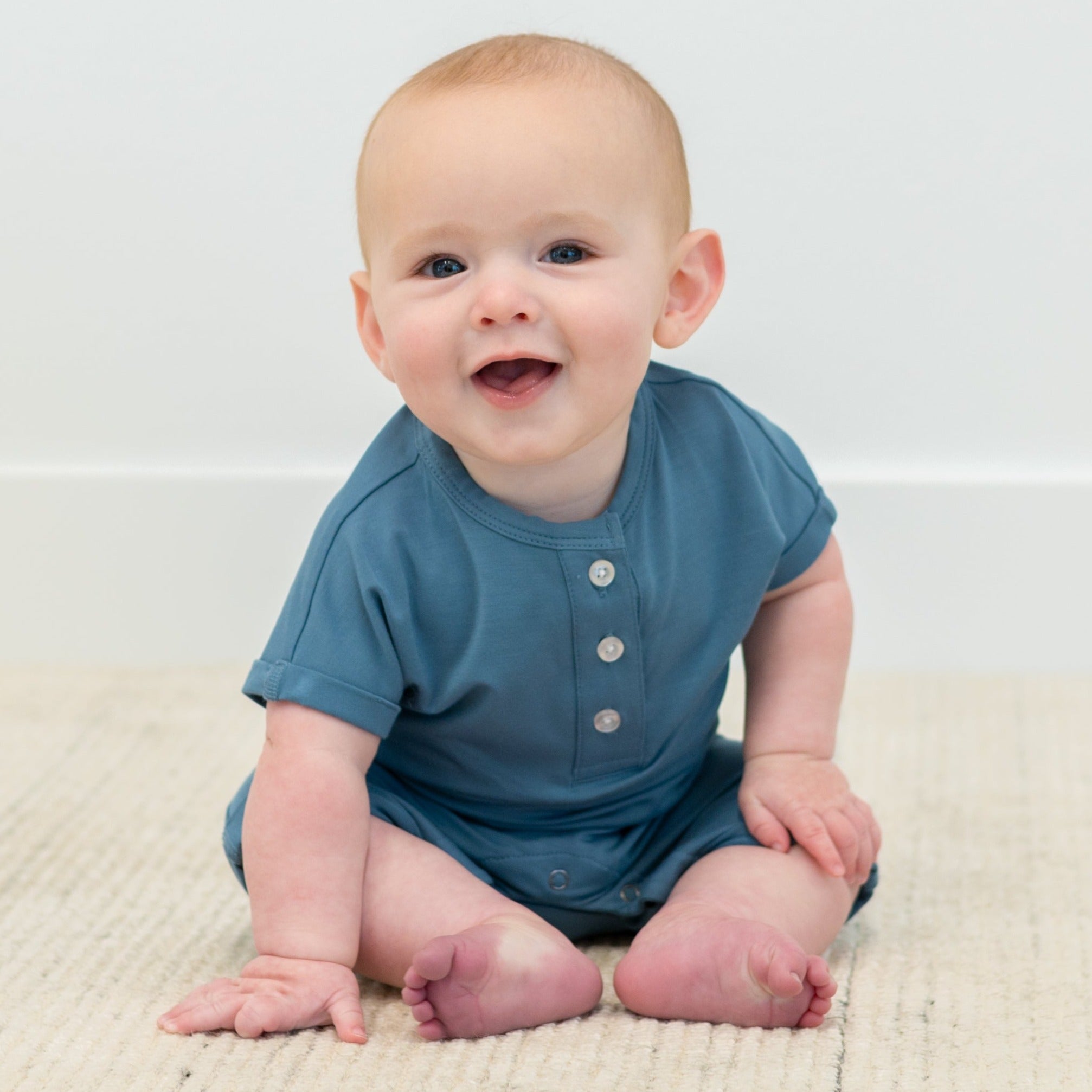 Button Romper - Bluestone