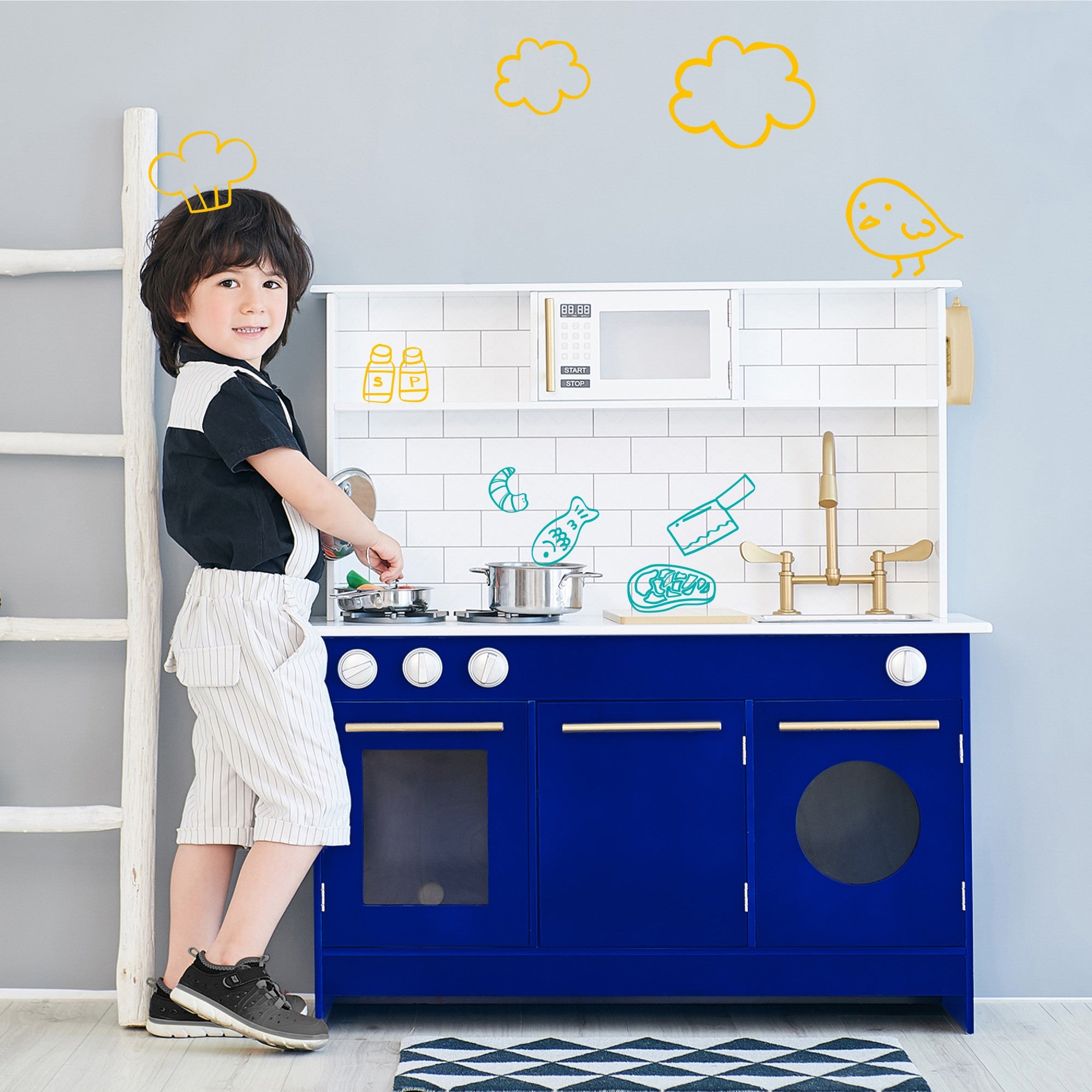 Little Chef Berlin Play Kitchen With Cookware Accessories, White/blue