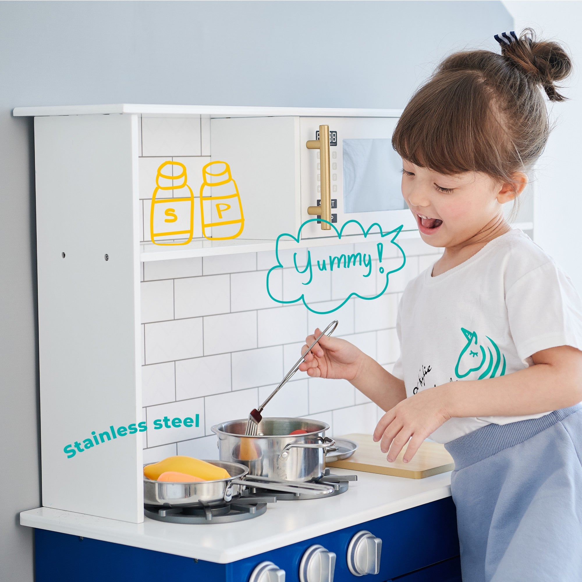 Little Chef Berlin Play Kitchen With Cookware Accessories, White/blue