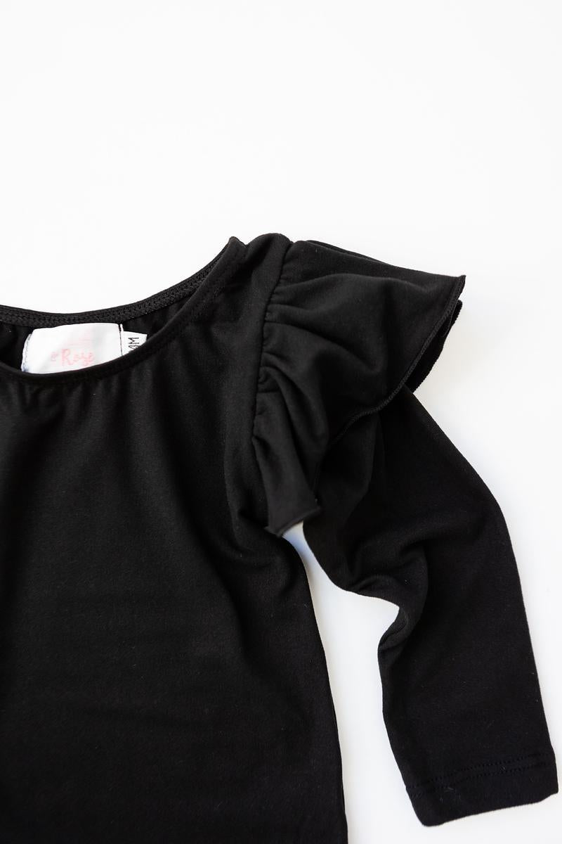 Black L/s Flutter Sleeve Leotard