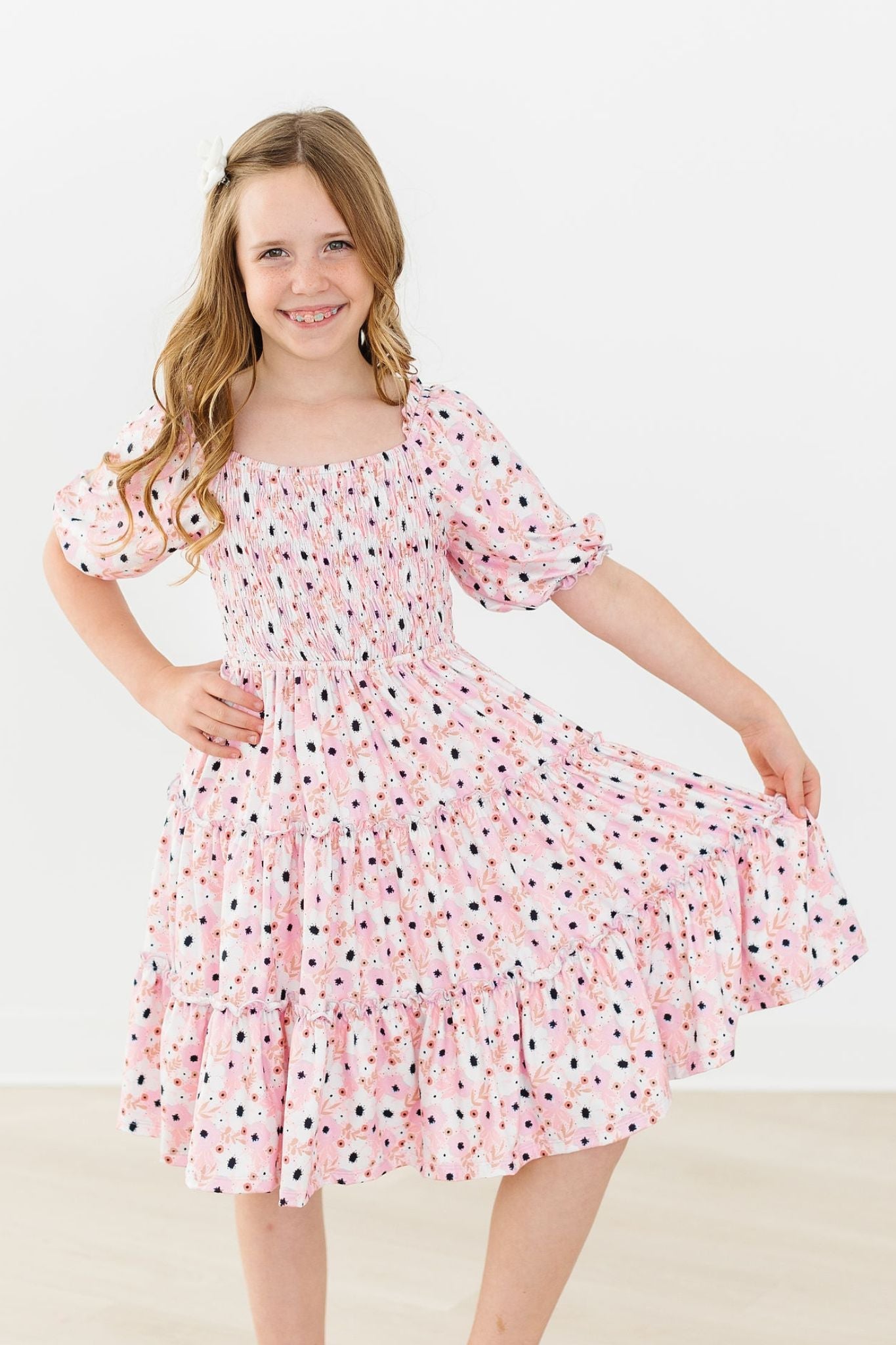 Sale Whimsical Wildflowers Smocked Ruffle Dress