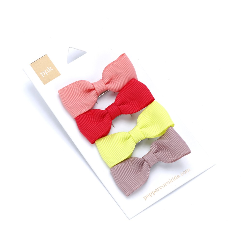 Girls Fun Mini Bows Hair Clips 4-pc Card Gift Pack
