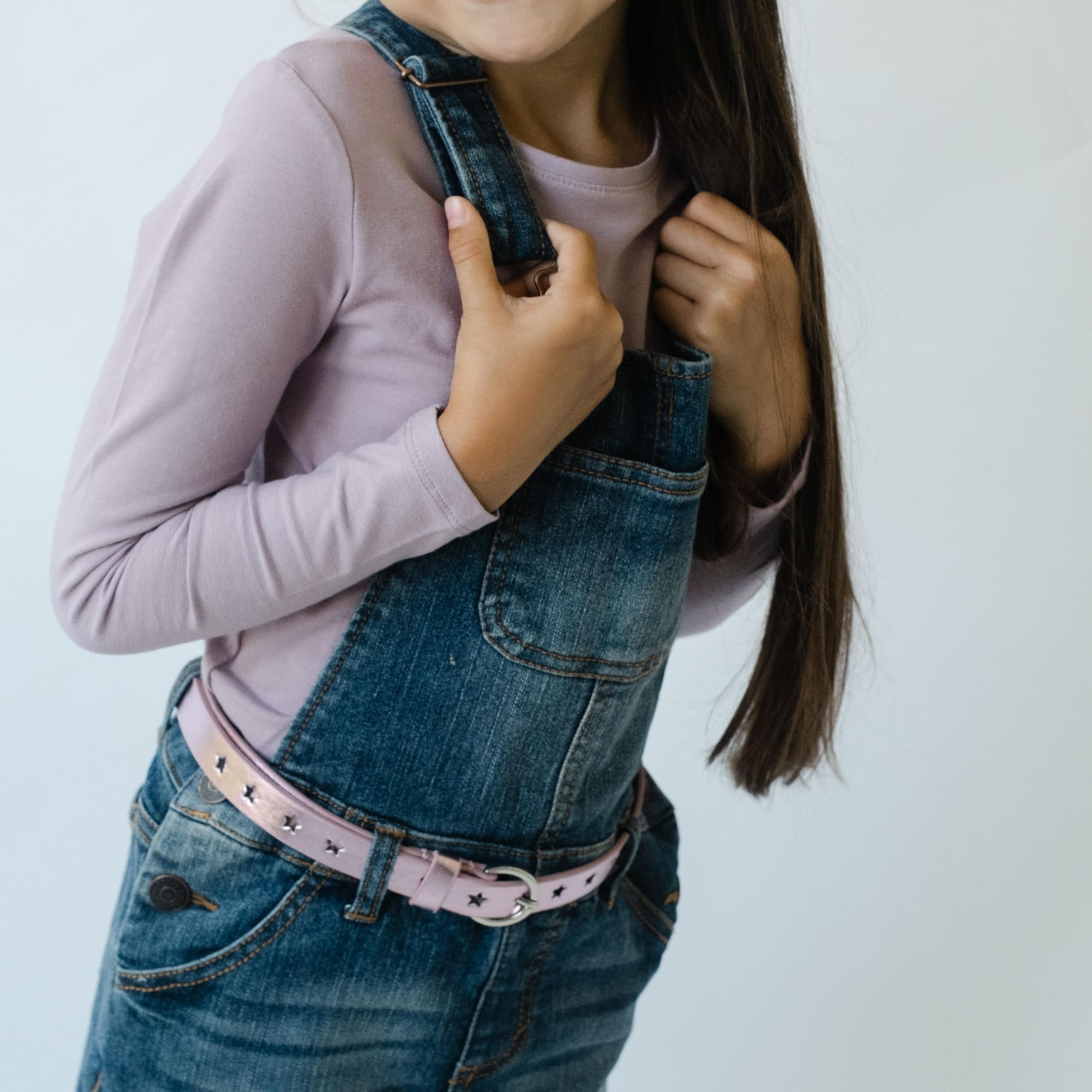 Shiny Pink Metallic Perforated Stars Girls Belt - For Kids Size 4-14 Years, Stylish And Fun