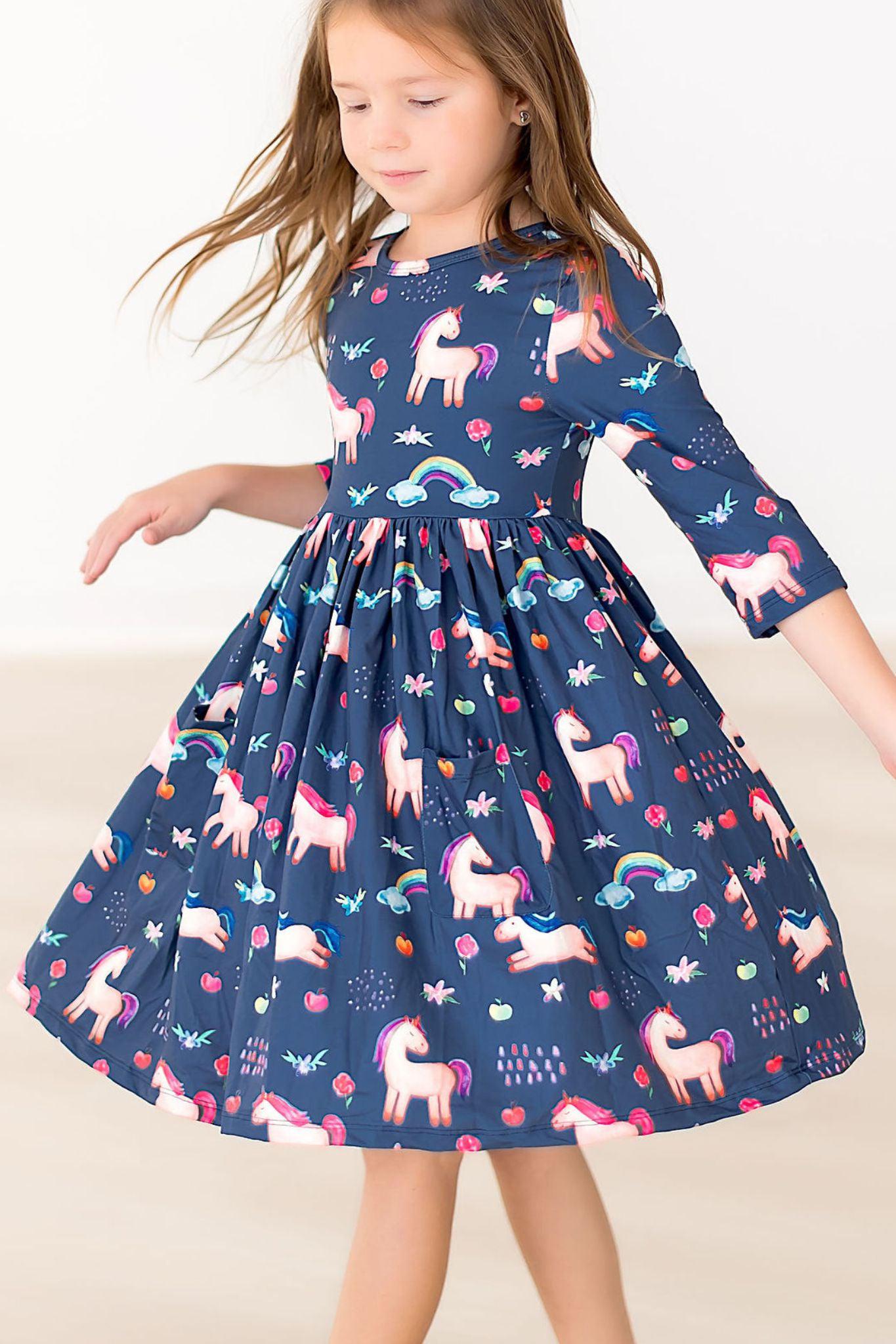 Painted Skies 3/4 Sleeve Pocket Twirl Dress