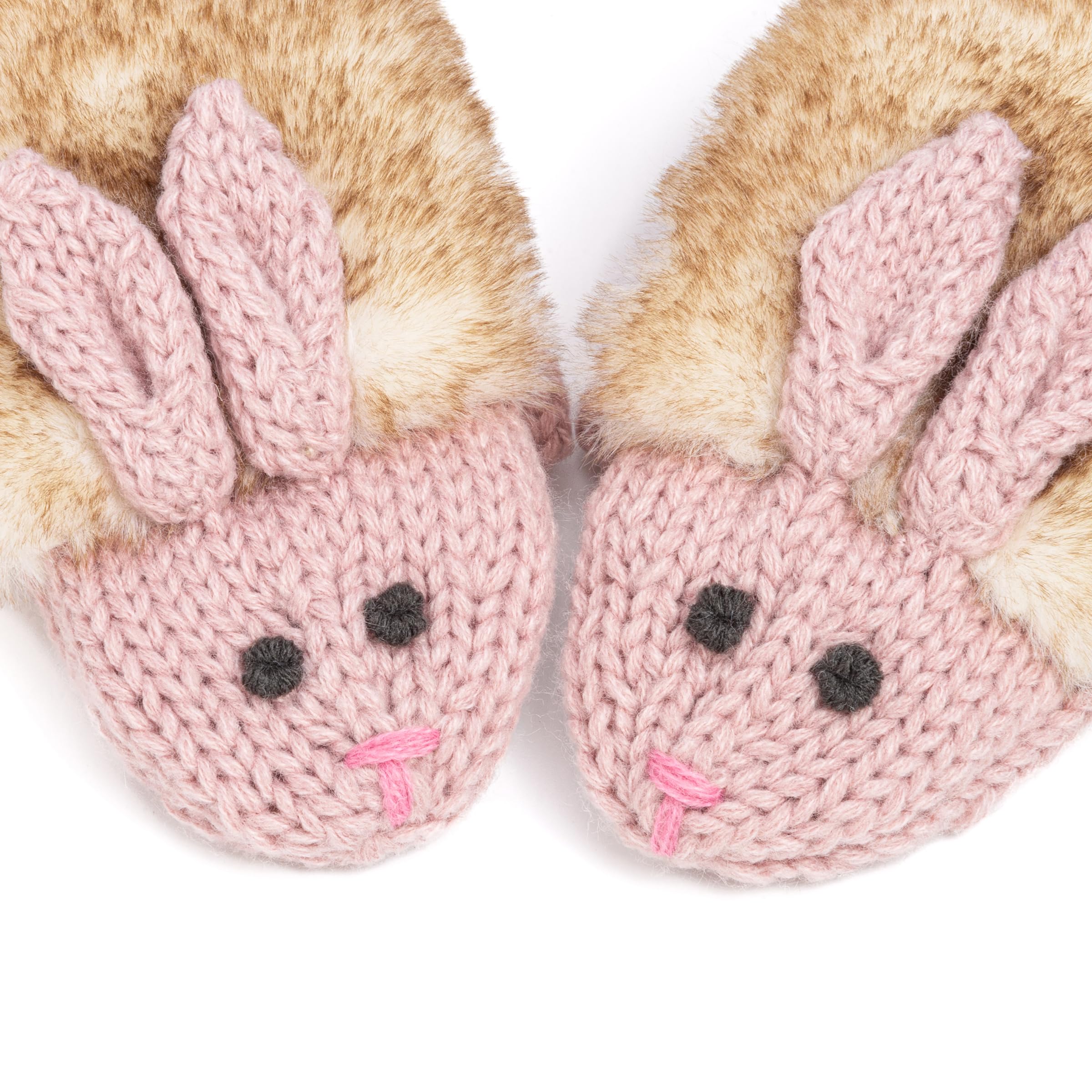 Warm Knit Winter Mittens For Girls Ages 3-12 Years, Double-layered, Fun Bunny Rabbit Design For Children, Toddler To Big Kids