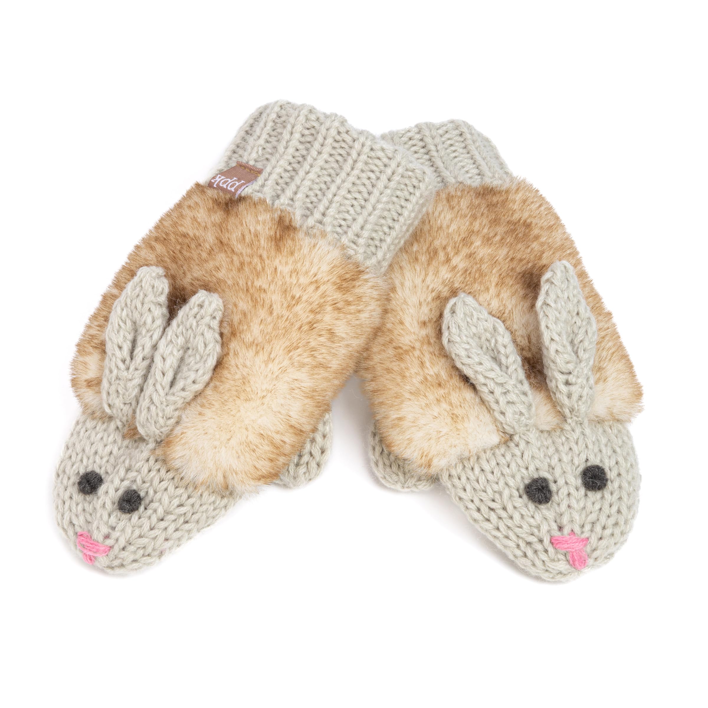 Warm Knit Winter Mittens For Girls Ages 3-12 Years, Double-layered, Fun Bunny Rabbit Design For Children, Toddler To Big Kids