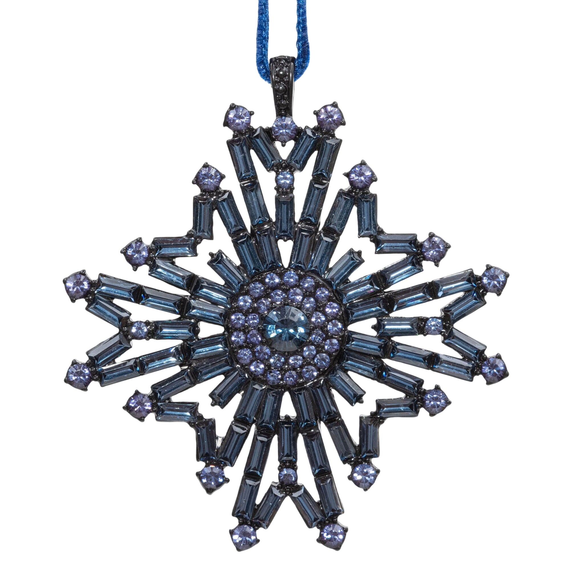 Baguette Snowflake Hanging Ornament, Navy