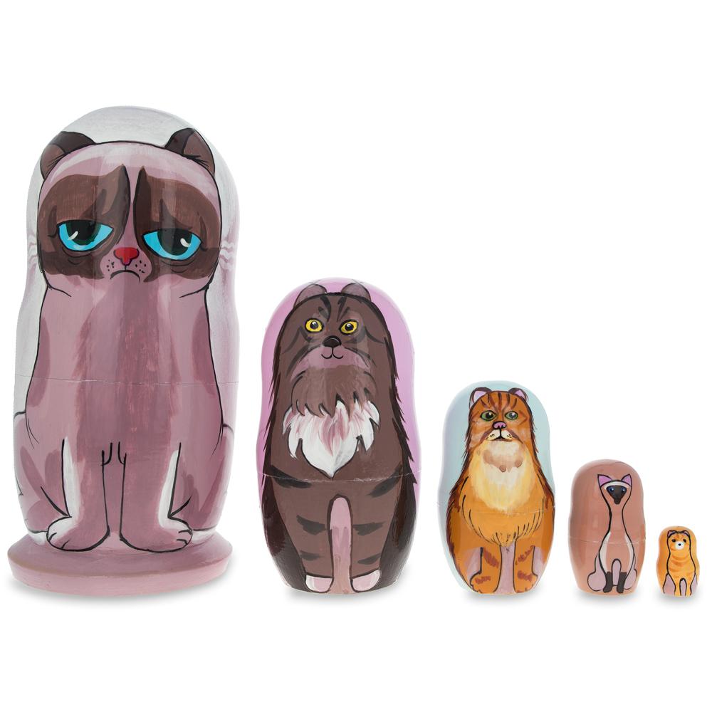 Sad Cat & Friends Wooden Nesting Dolls 5.75 Inches