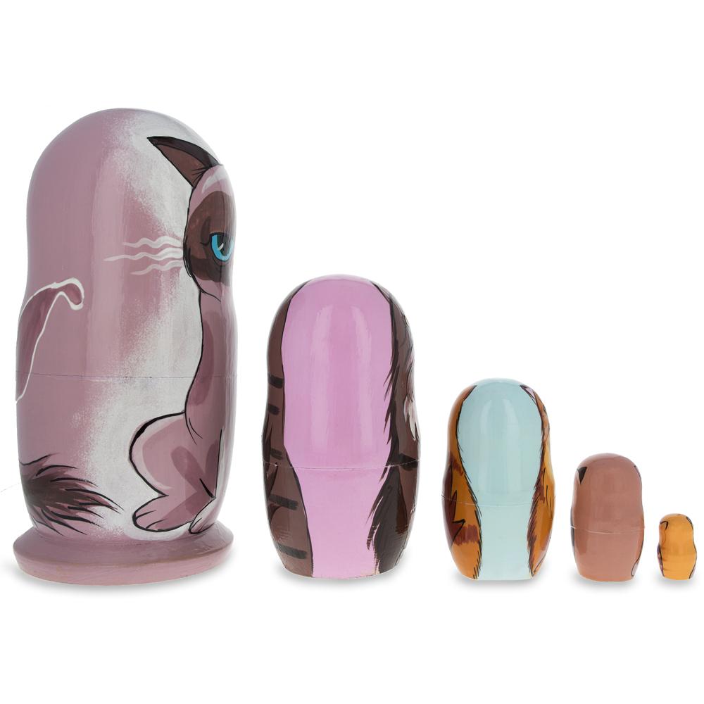 Sad Cat & Friends Wooden Nesting Dolls 5.75 Inches