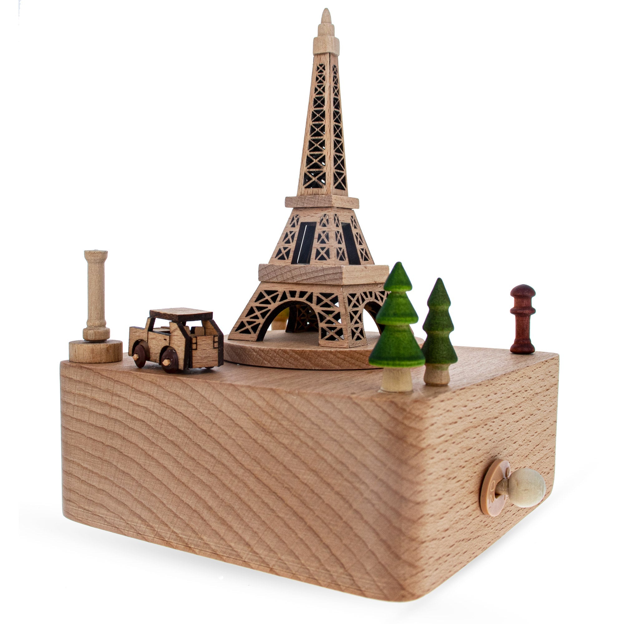 Eiffel Tower, Paris, France Wooden Musical Figurine With Moving Car