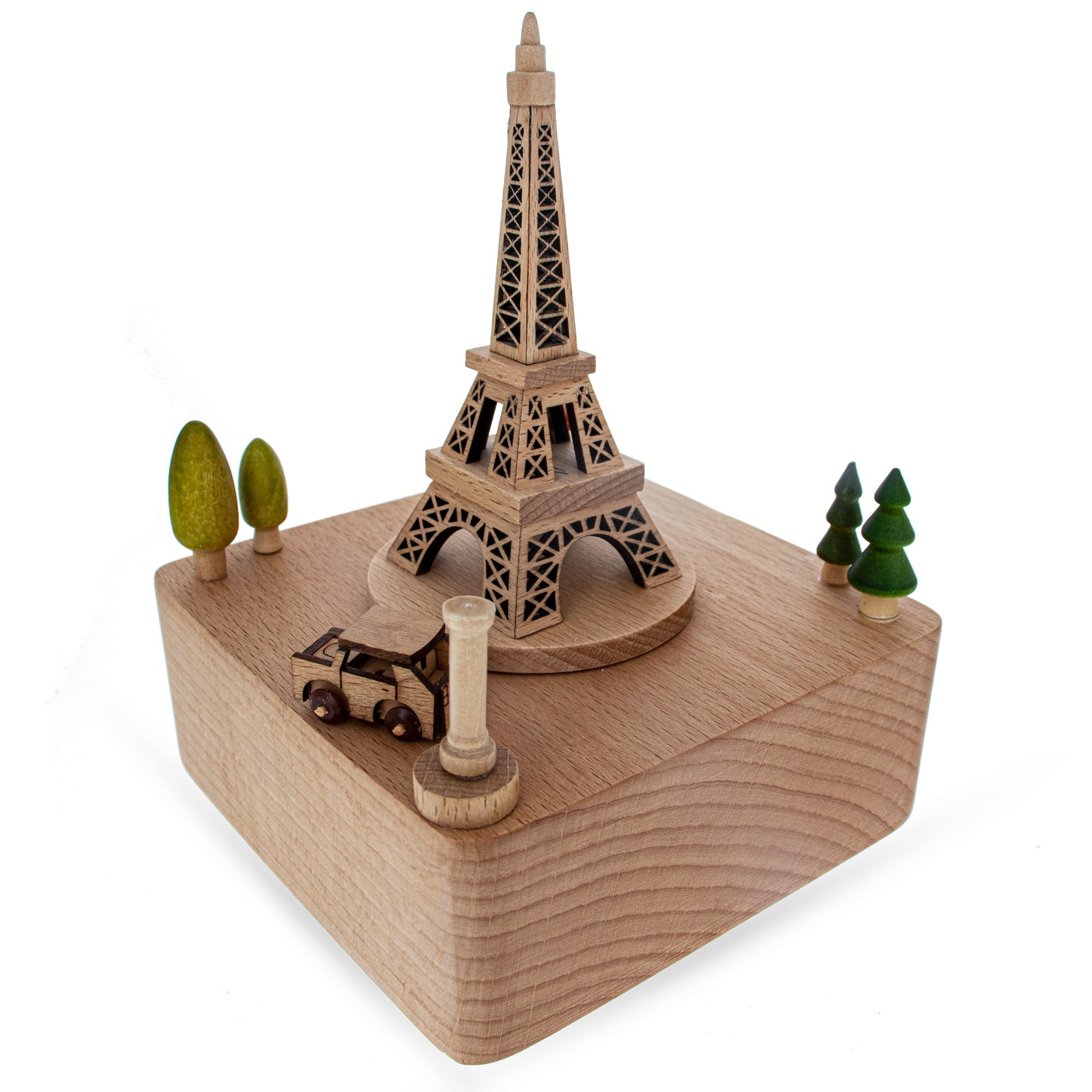 Eiffel Tower, Paris, France Wooden Musical Figurine With Moving Car