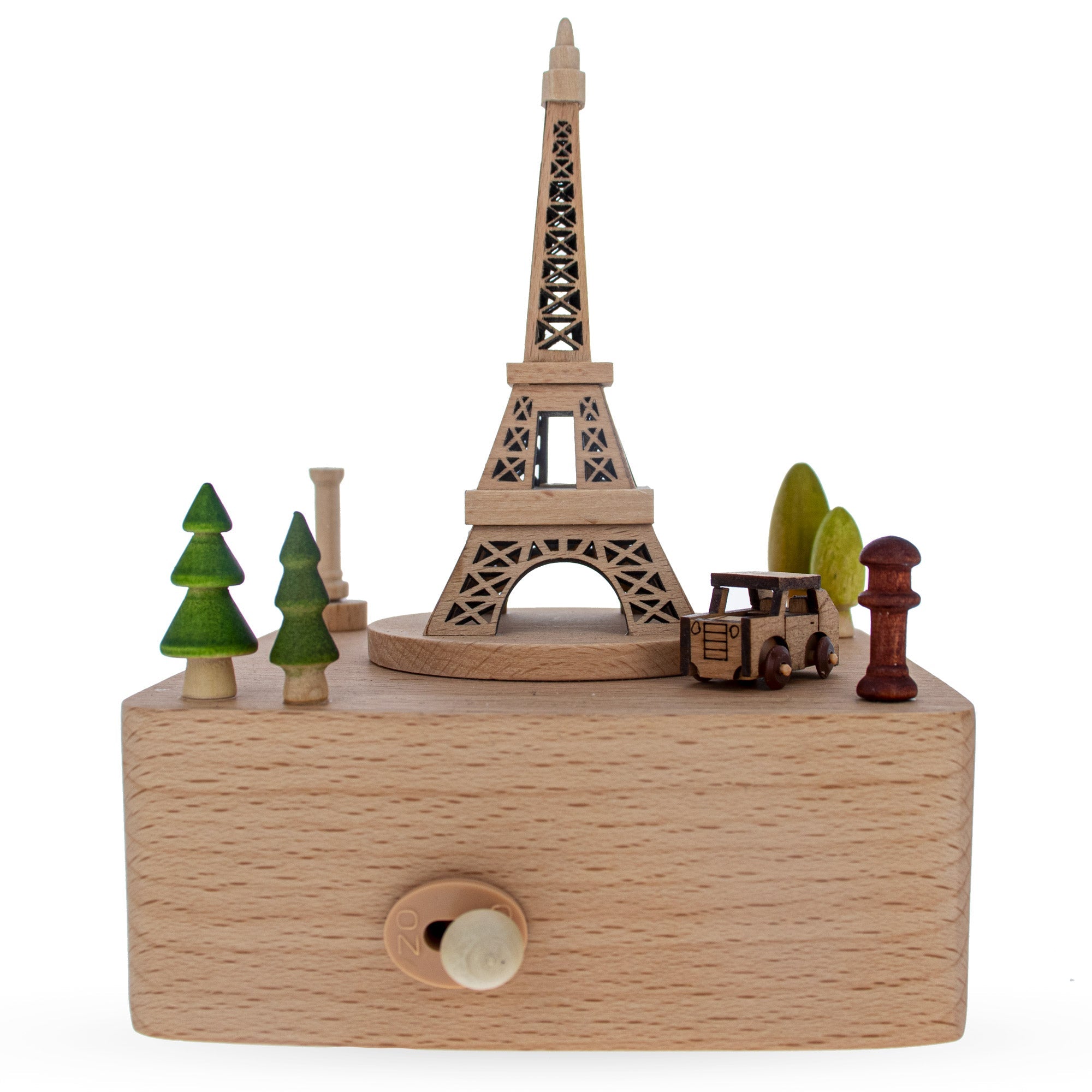 Eiffel Tower, Paris, France Wooden Musical Figurine With Moving Car