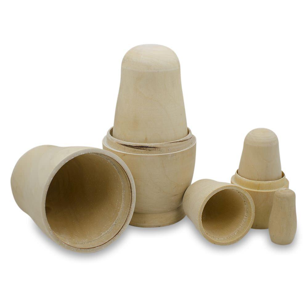 Set Of 5 Unpainted Wooden Nesting Dolls Craft 6 Inches