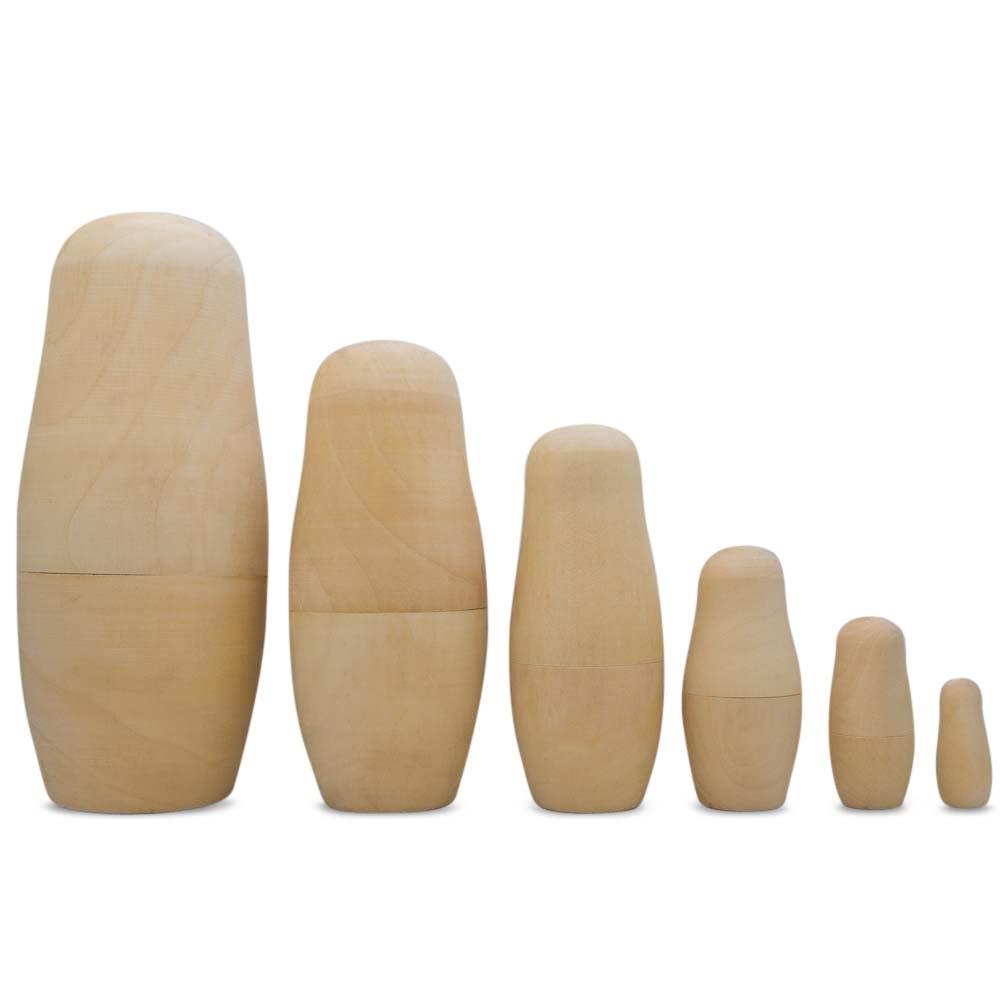 Set Of 6 Unfinished Wooden Nesting Dolls Craft 6.5 Inches