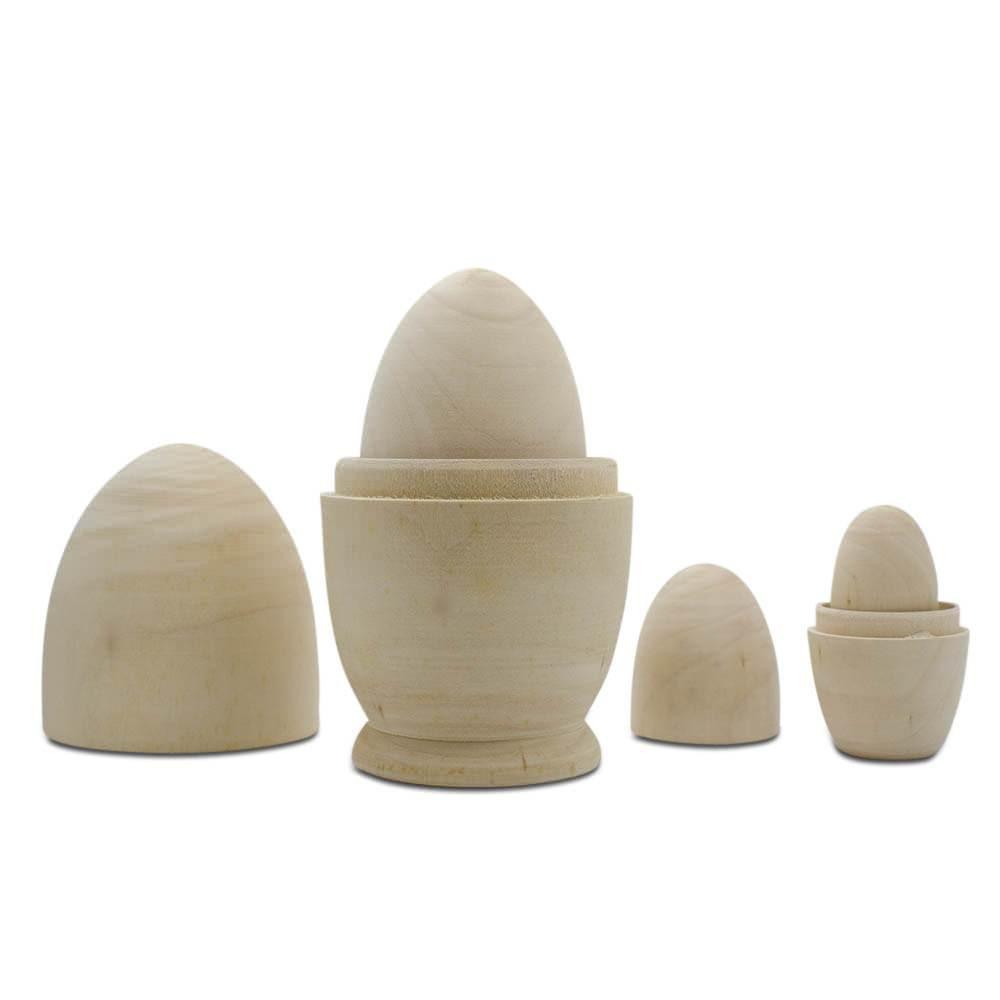 Set Of 4 Unpainted Wooden Nesting Eggs Craft 5.25 Inches