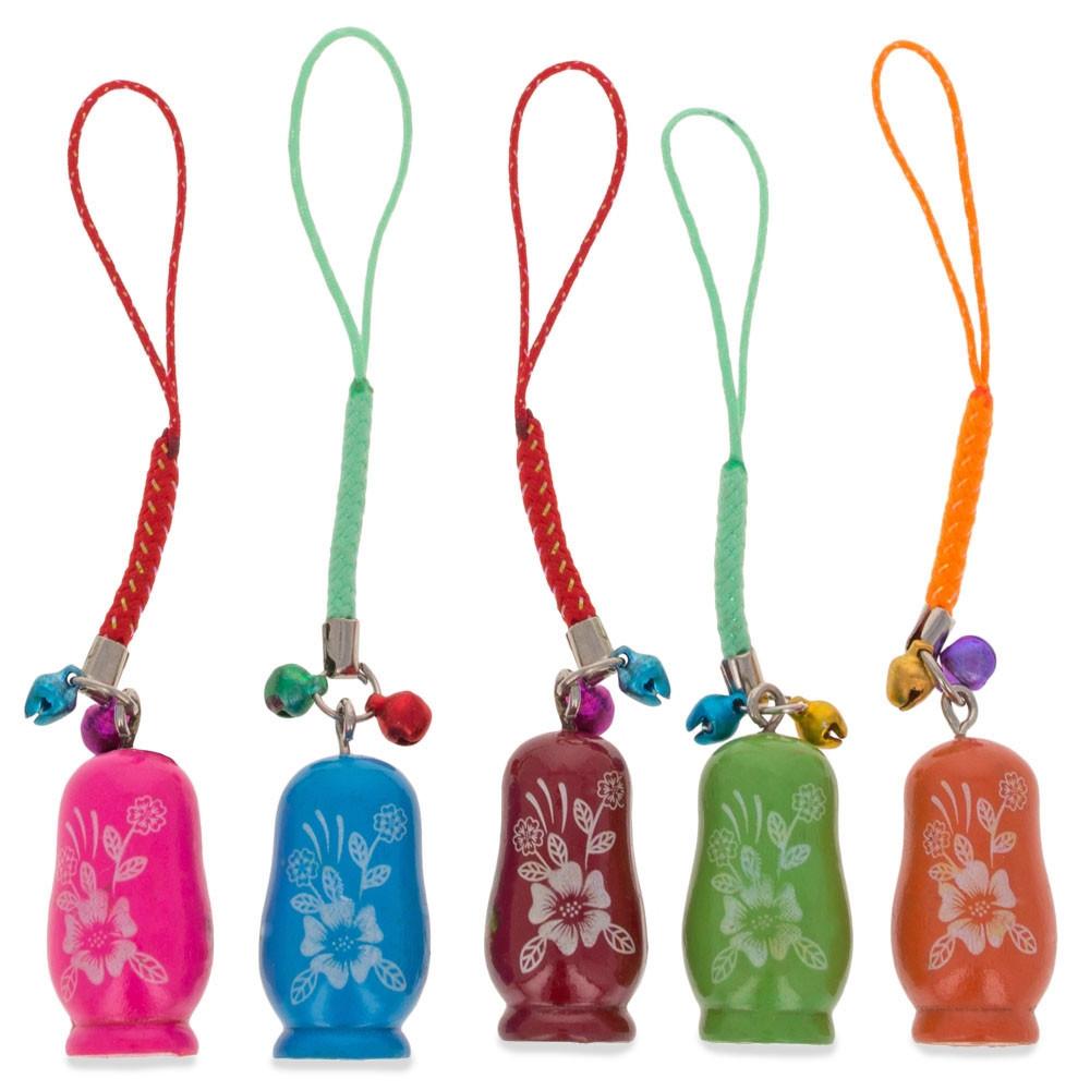 Set Of 5 Wooden Dolls Matryoshka Key Chain Charms 1.5 Inches