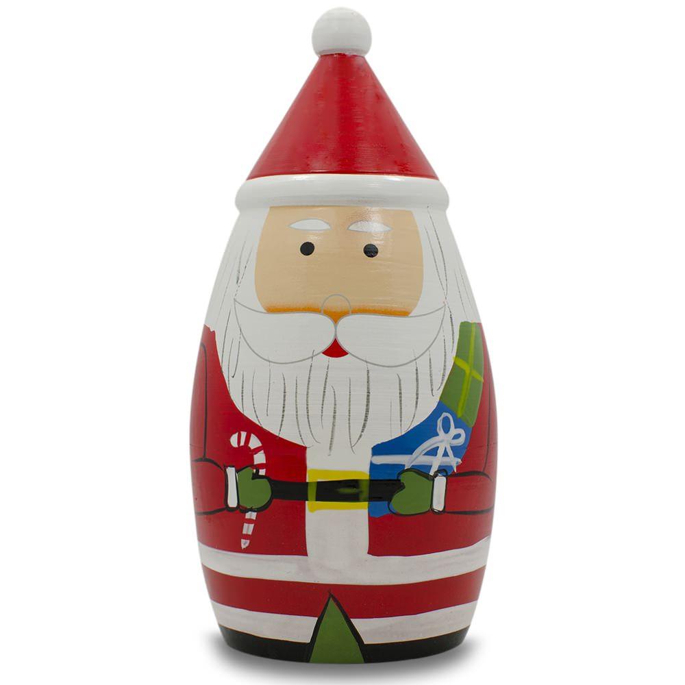 Set Of 5 Multicolor Santa With Christmas Gifts Wooden Nesting Dolls 5.5 Inches