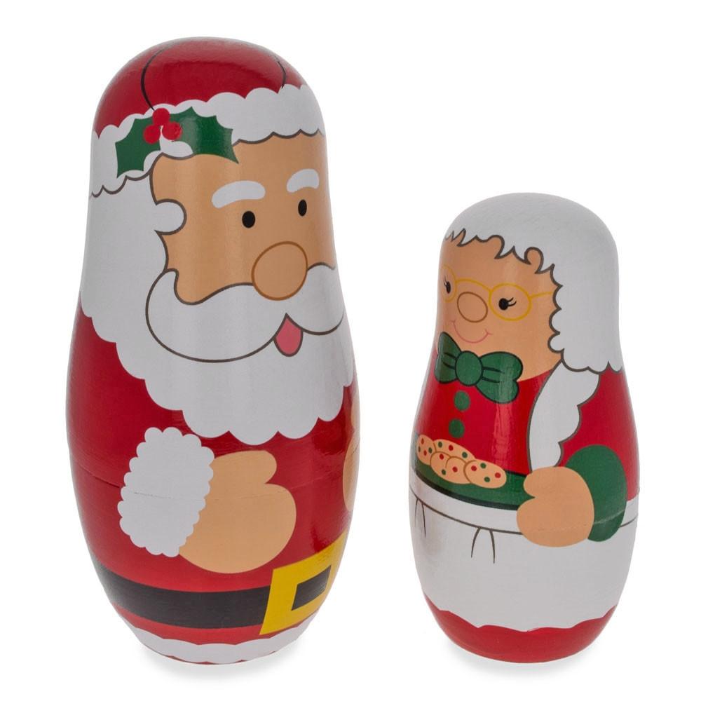 Santa Claus, Mrs. Claus, Reindeer, Elf Wooden Nesting Dolls 6 Inches