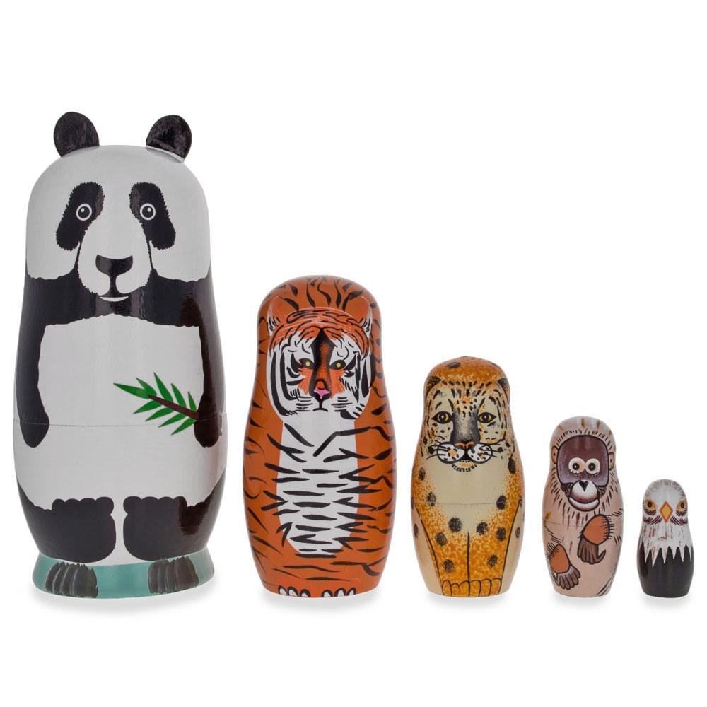 Panda, Tiger, Leopard, Monkey, Eagle Wooden Nesting Dolls