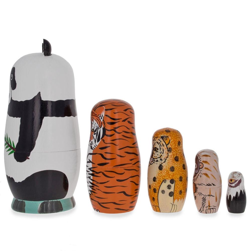 Panda, Tiger, Leopard, Monkey, Eagle Wooden Nesting Dolls