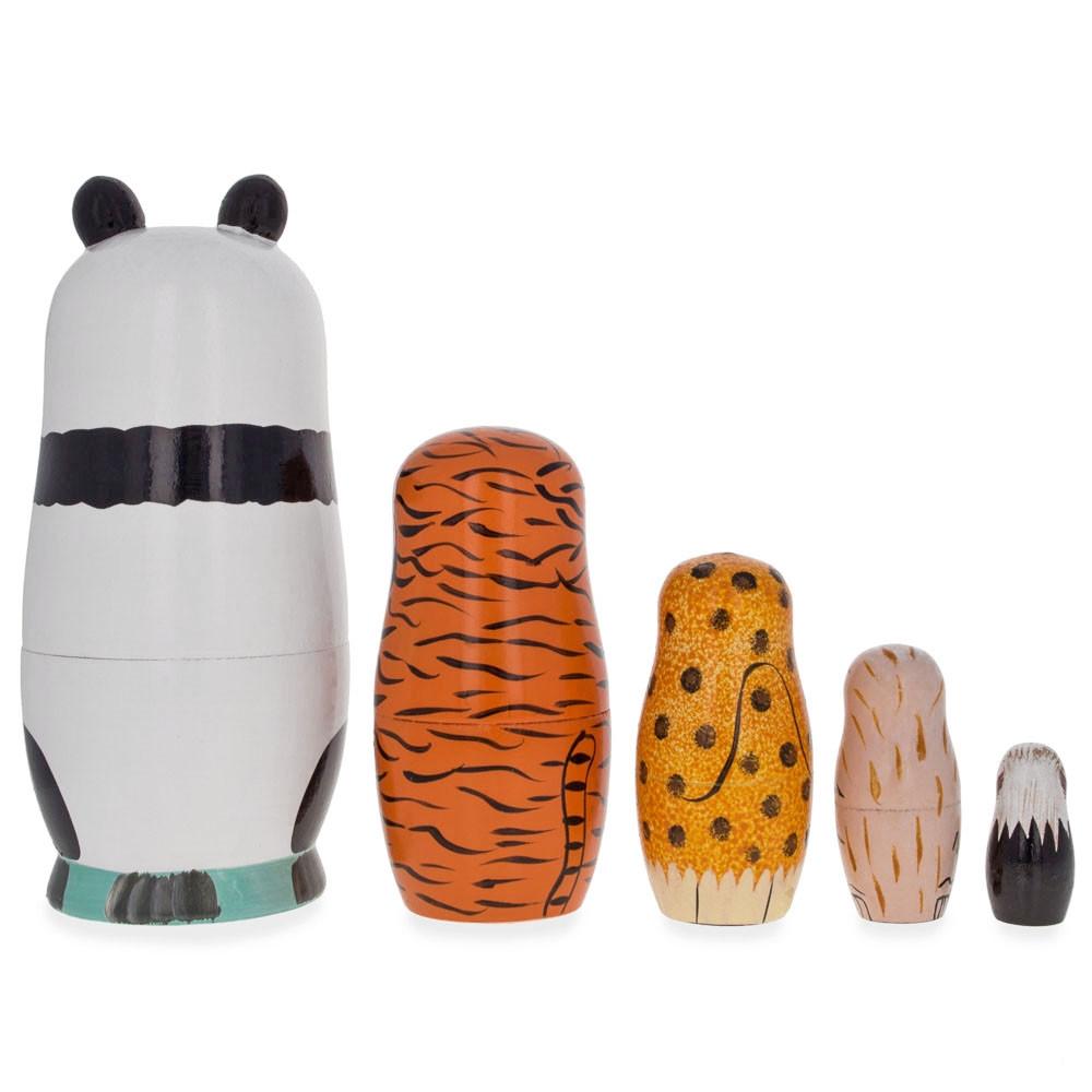 Panda, Tiger, Leopard, Monkey, Eagle Wooden Nesting Dolls