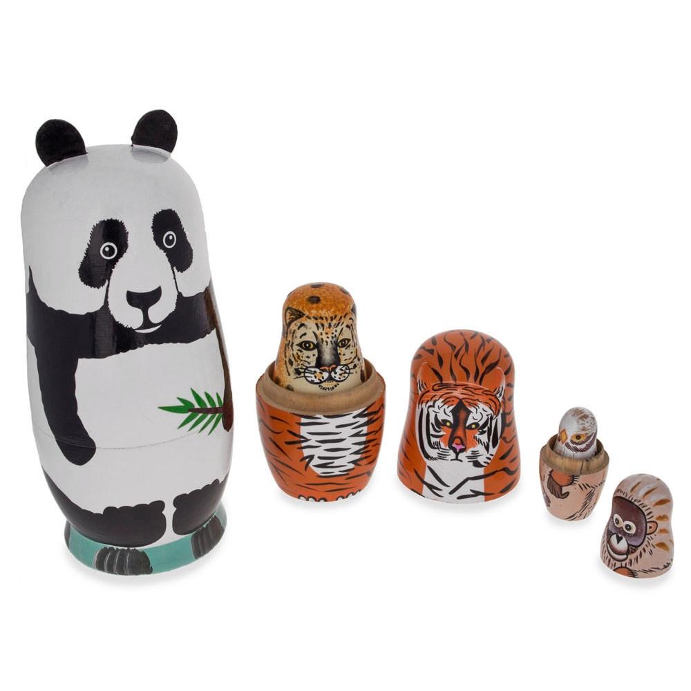 Panda, Tiger, Leopard, Monkey, Eagle Wooden Nesting Dolls