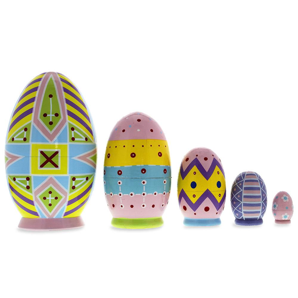 Set Of 5 Ukrainian Easter Eggs Pysanky Wooden Nesting Dolls 5 Inches