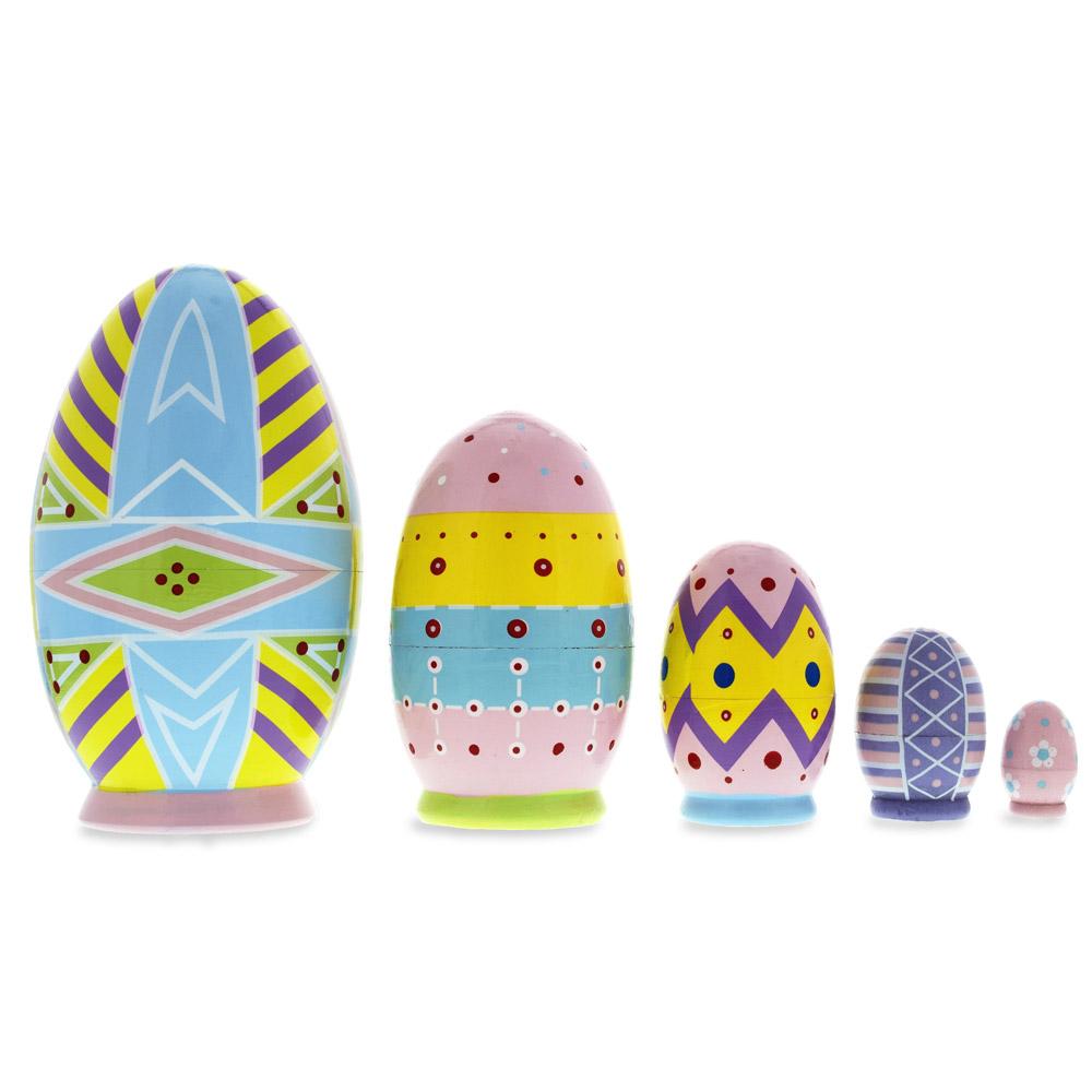 Set Of 5 Ukrainian Easter Eggs Pysanky Wooden Nesting Dolls 5 Inches