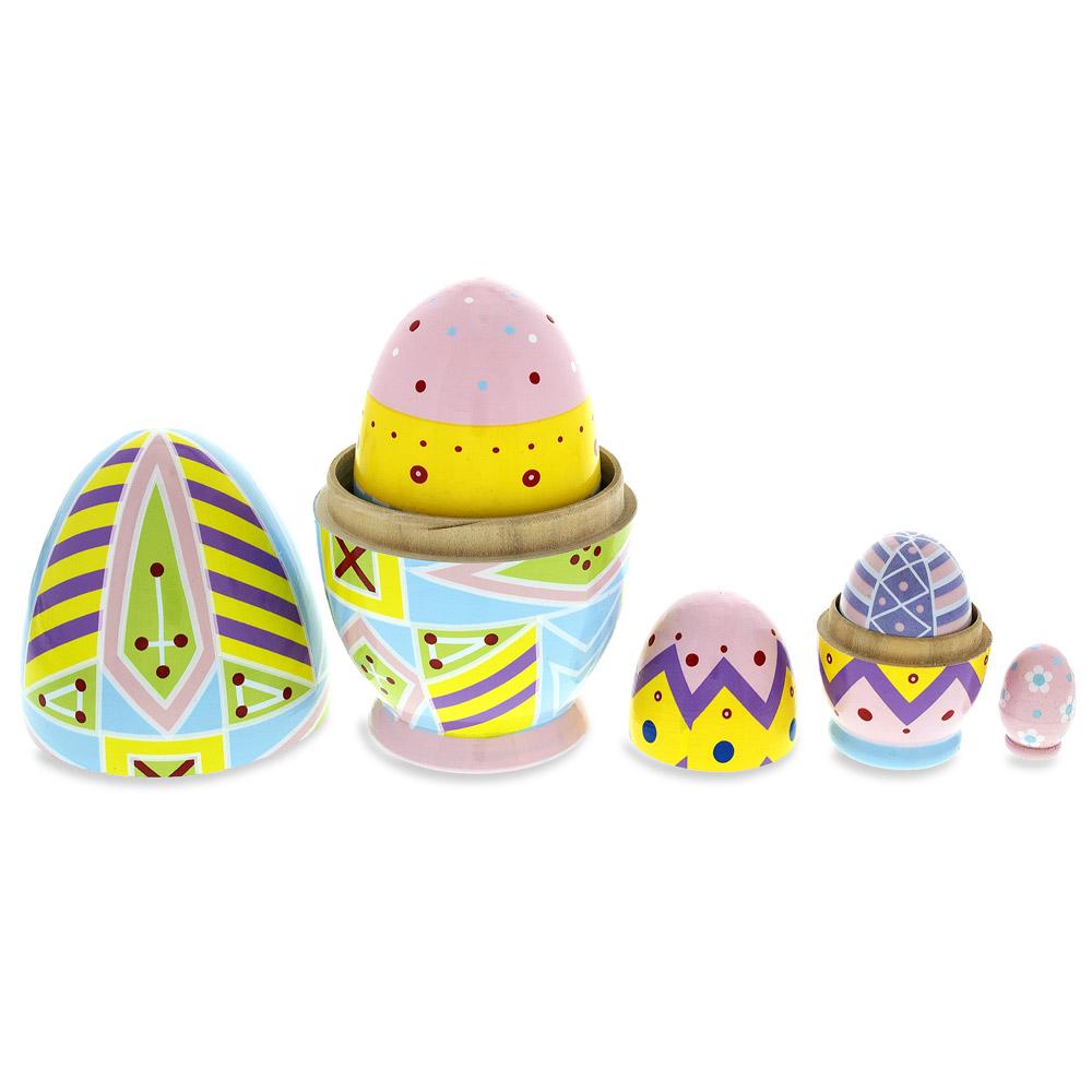 Set Of 5 Ukrainian Easter Eggs Pysanky Wooden Nesting Dolls 5 Inches