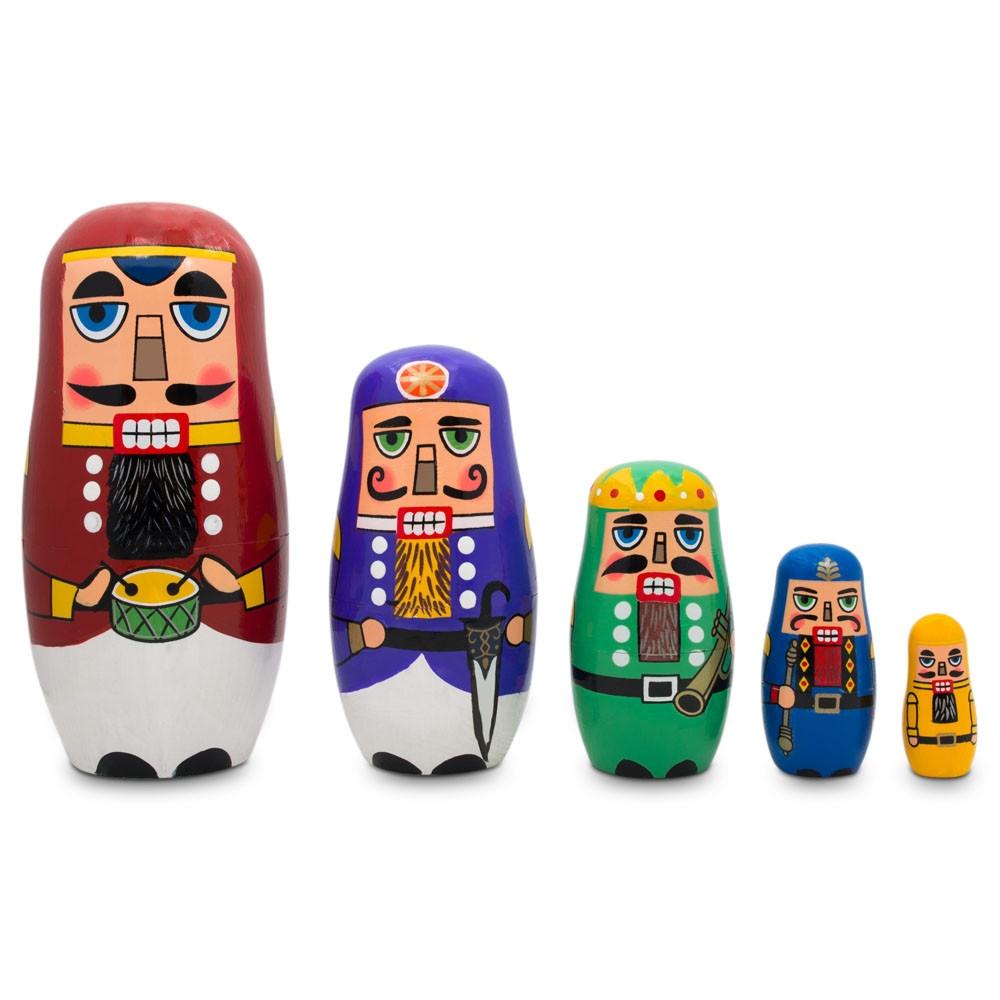 Nutcrackers With Drums, Sword, Trumpet Wooden Nesting Dolls 5.5 Inches