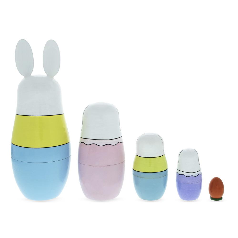 Set Of 5 Bunny Family & Carrot Wooden Nesting Dolls 7 Inches Tall