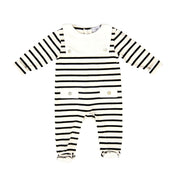Calvin | Boys White & Black Striped Organic Cotton All-in-one