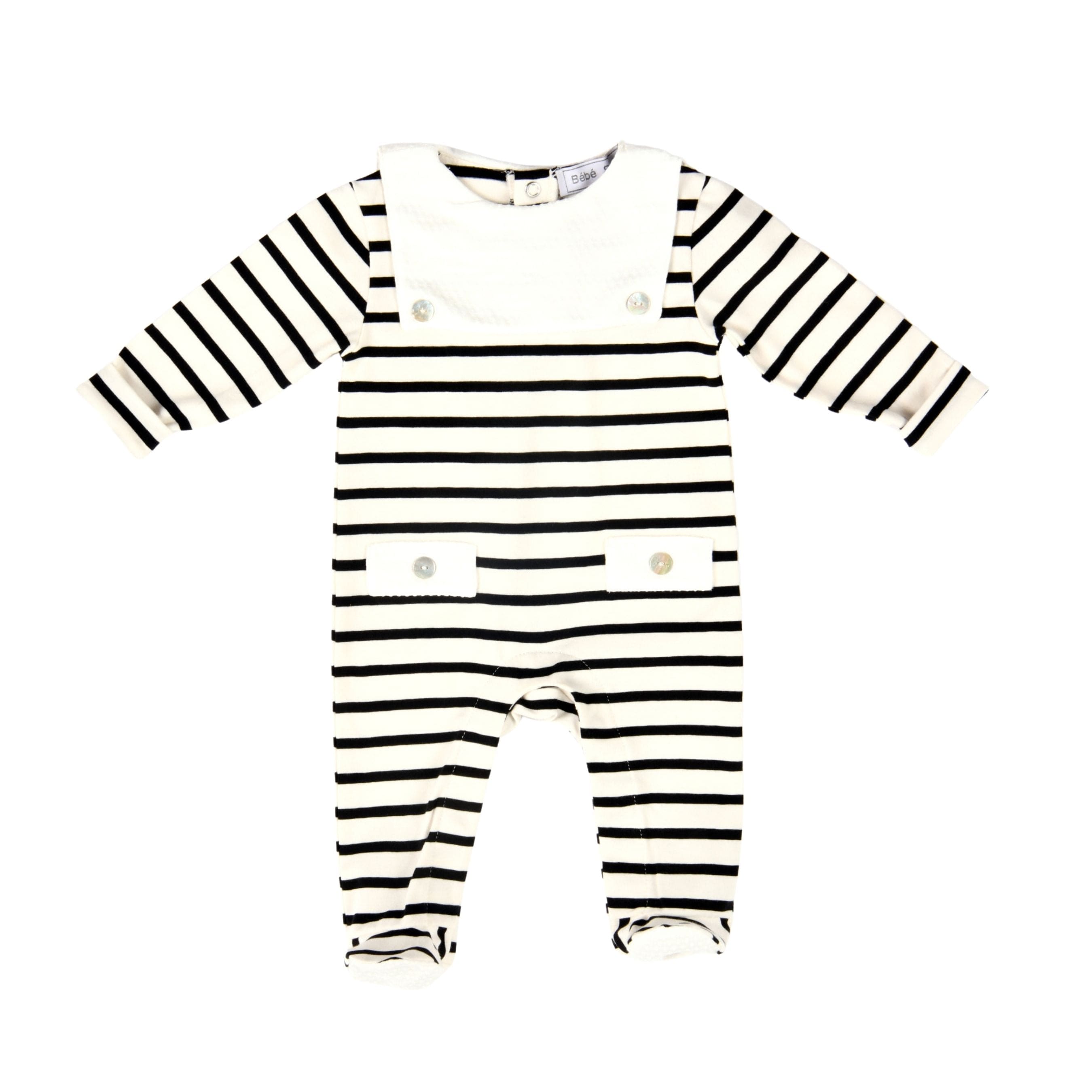 Calvin | Boys White & Black Striped Organic Cotton Babygrow