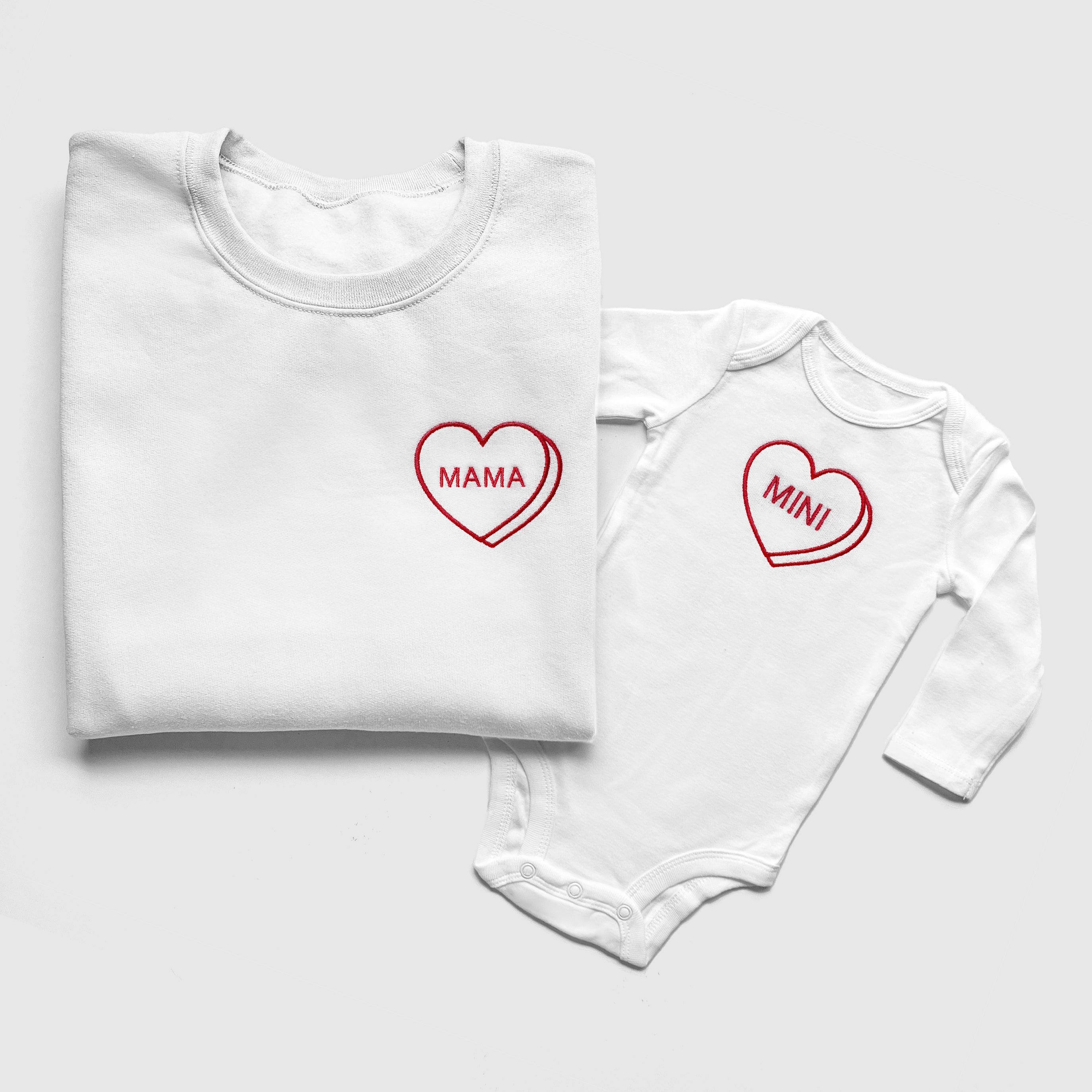 Personalized Candy Heart Sweatshirts & Baby Outfits