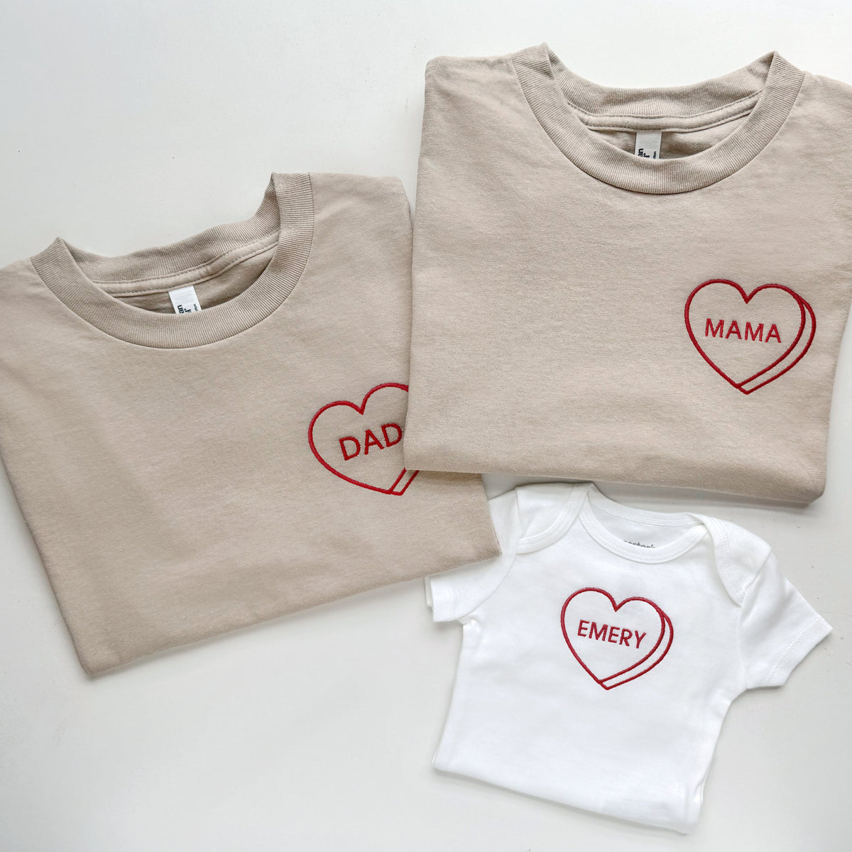 Personalized Candy Heart Tees & Baby Outfits