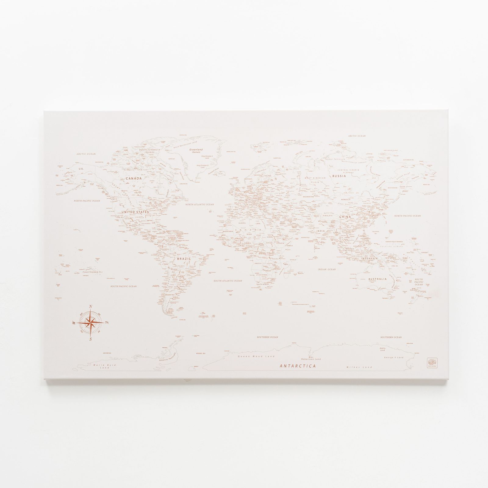 World Map On Canvas - Beige