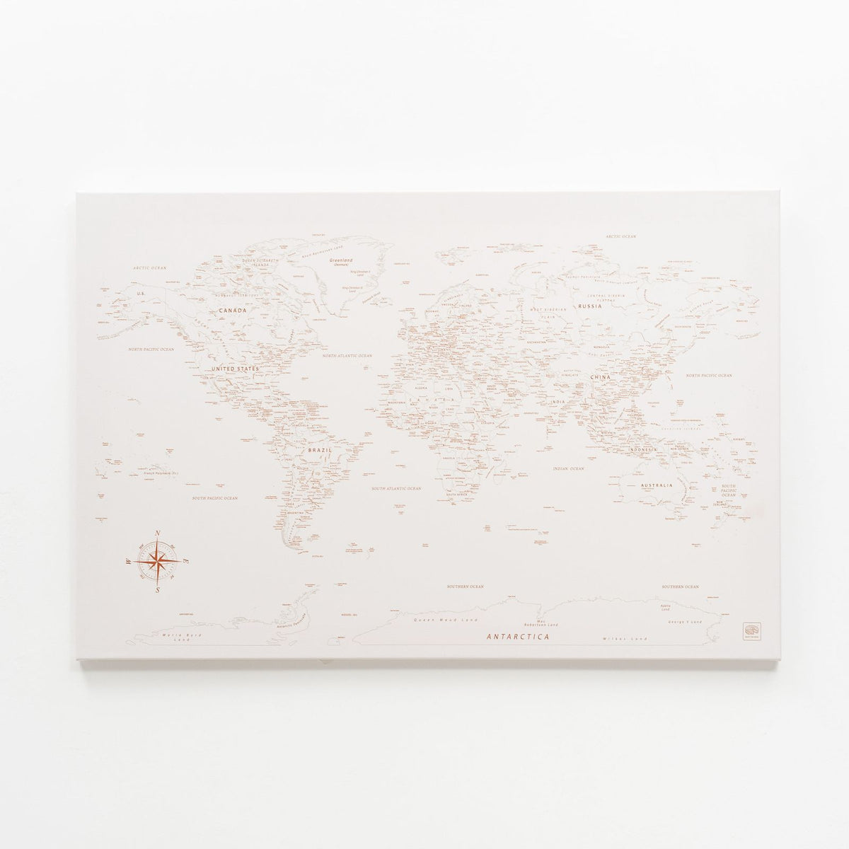 World Map On Canvas - Beige